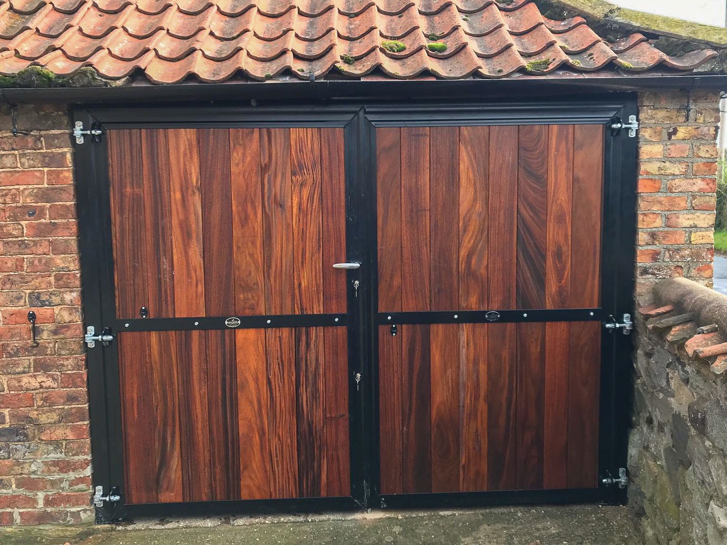 Pair of fully boarded doors with hardwood - powder coated